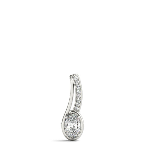 Silver Oval Diamond Bezel-Set Pendant