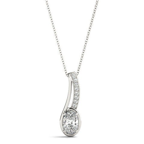 Silver Oval Diamond Bezel-Set Pendant