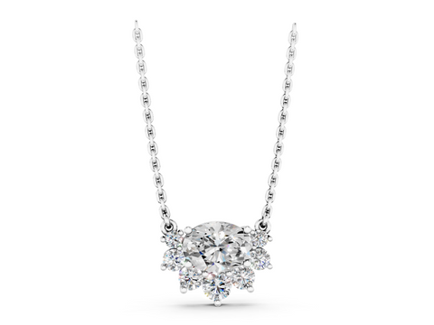 White gold Oval Diamond Cluster Pendant with Prong Setting