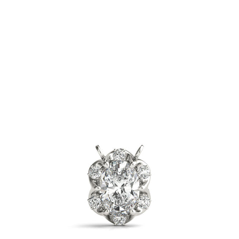 Silver Oval Diamond Halo Pendant with Prong Setting