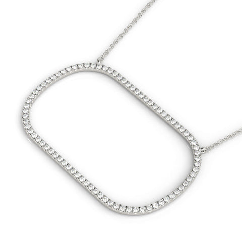 Silver Oval Diamond Pavé Prong Pendant