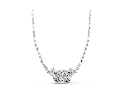 White gold Oval Diamond Pendant with Heart Accents and Prong Setting