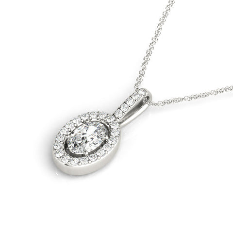 Silver Oval Halo Diamond Pendant with Pavé Setting