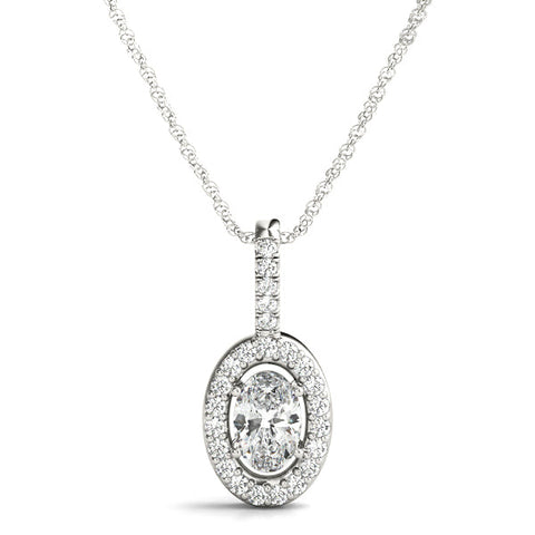 Silver Oval Halo Diamond Pendant with Pavé Setting