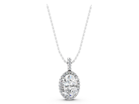 White gold Oval Halo Diamond Pendant with Prong Setting