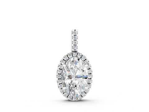 White gold Oval Halo Diamond Pendant with Prong Setting