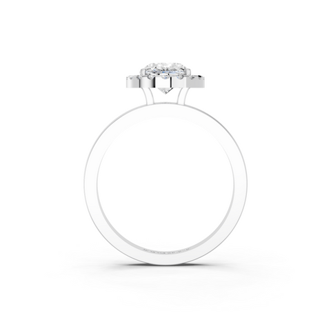 Platinum Oval Halo Diamond Solitaire with Pavé Band and Four-Prong Setting