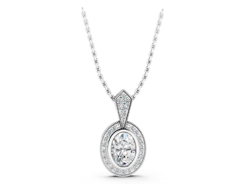 White gold Oval Halo Pavé Diamond Pendant