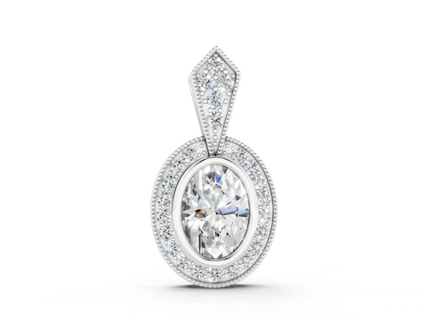 White gold Oval Halo Pavé Diamond Pendant