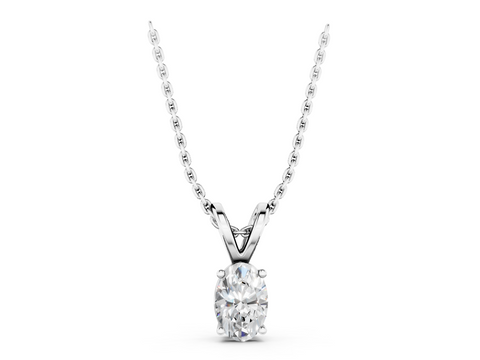 White gold Oval Solitaire Diamond Prong Pendant