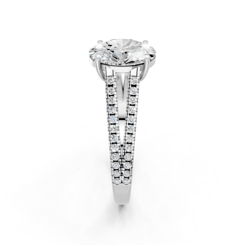White gold Oval Solitaire Split Shank Pavé Diamond Engagement Ring
