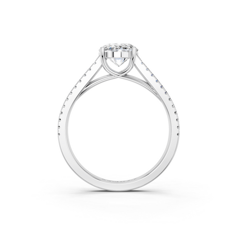 White gold Oval Solitaire Split Shank Pavé Diamond Engagement Ring