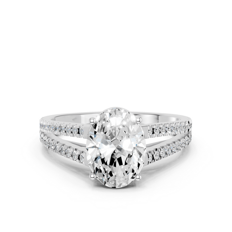 White gold Oval Solitaire Split Shank Pavé Diamond Engagement Ring