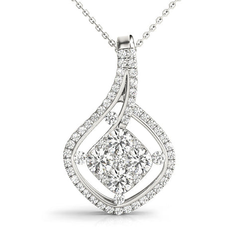Silver Pavé Cushion Diamond Cluster Pendant