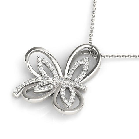 Silver Pavé Diamond Marquise Butterfly Pendant