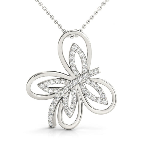 Silver Pavé Diamond Marquise Butterfly Pendant