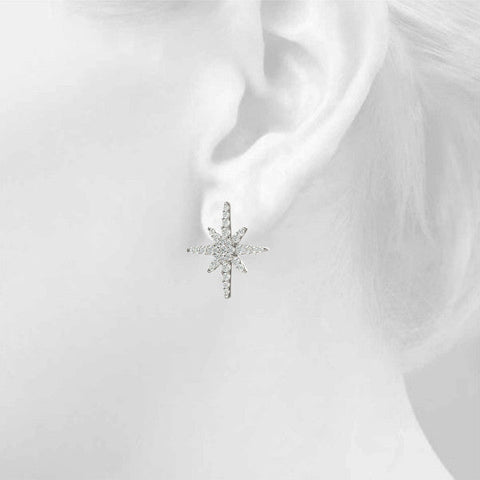Silver Pavé Diamond Starburst Stud Earrings
