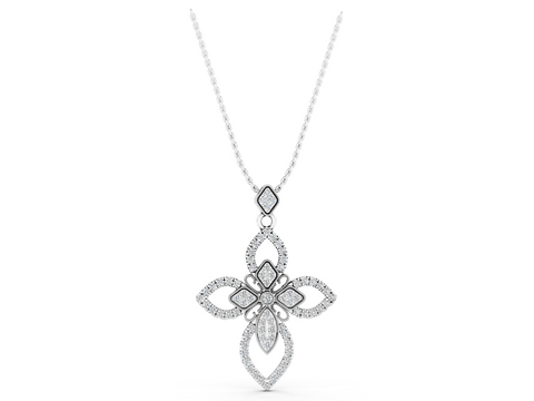 White gold Pavé Marquise Diamond Cross Pendant