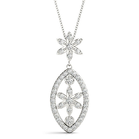 Silver Pavé Marquise Pendant with Floral Prong Setting