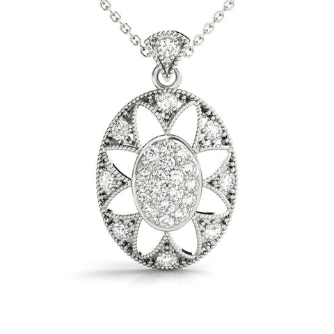 Silver Pavé Oval Milgrain Pendant
