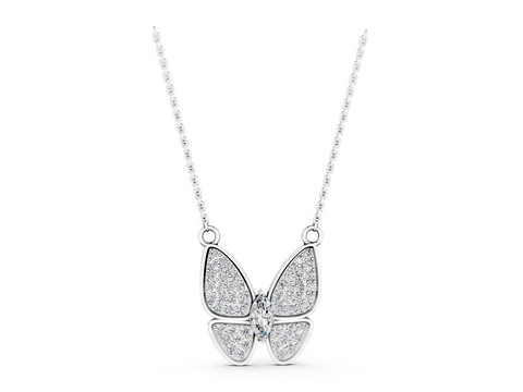 White gold Pavé Oval Prong Butterfly Pendant