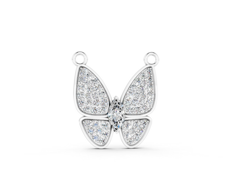 White gold Pavé Oval Prong Butterfly Pendant