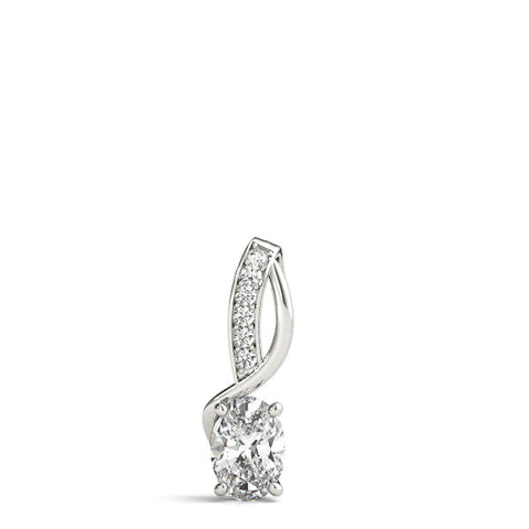 Silver Pavé Oval Solitaire Prong Pendant