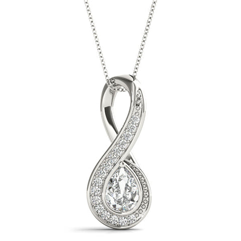 Silver Pavé Pear Prong Pendant