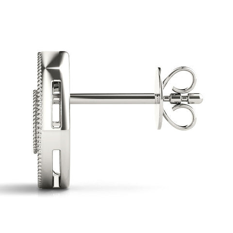 Silver Pavé Pear-Shaped Halo Stud Earrings with Milgrain Detailing