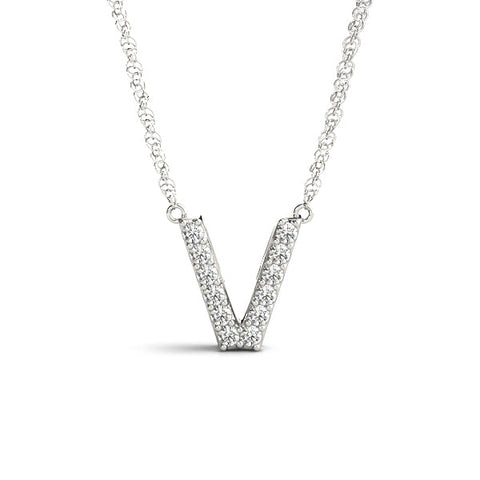 Silver Pavé Round Brilliant V Pendant