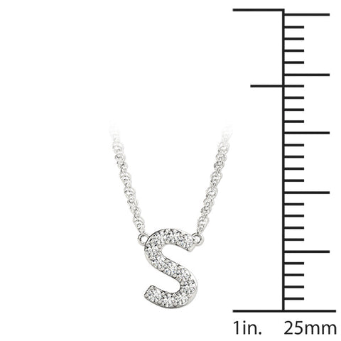 Silver Pavé Round Cut Diamond Initial Pendant