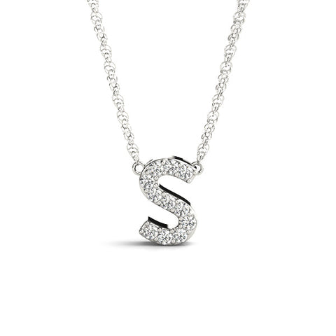 Silver Pavé Round Cut Diamond Initial Pendant