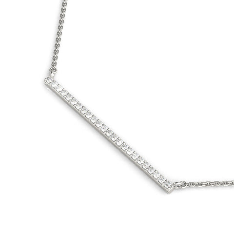 Silver Pavé Round Diamond Bar Necklace with Prong Setting