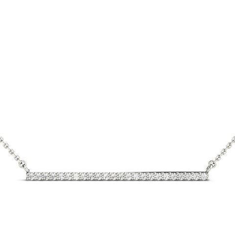 Silver Pavé Round Diamond Bar Necklace with Prong Setting