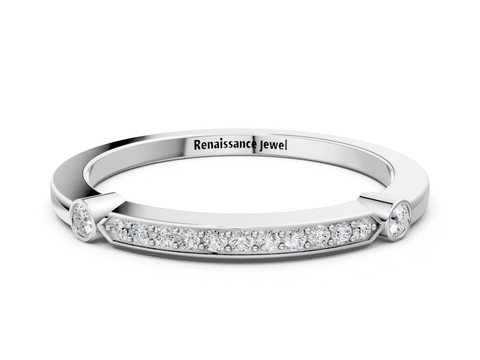 White gold Pavé Round Diamond Bar Station Ring with Channel Setting