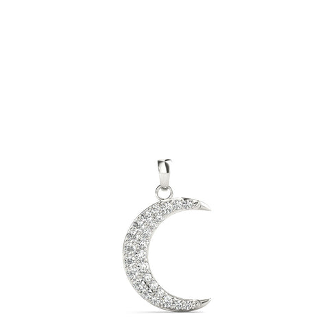 Silver Pavé Round Diamond Crescent Pendant with Four-Prong Setting