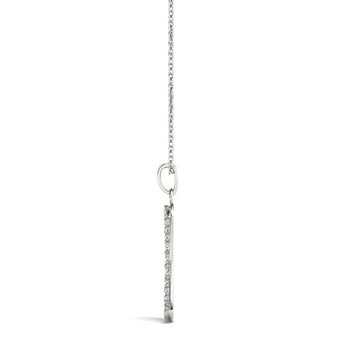 Silver Pavé Round Diamond Crescent Pendant with Four-Prong Setting