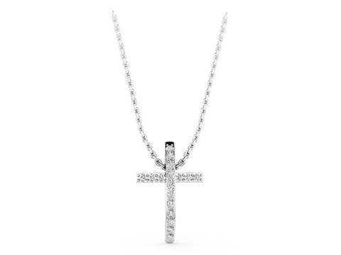 White gold Pavé Round Diamond Cross Pendant with Prong Setting