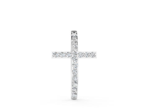 White gold Pavé Round Diamond Cross Pendant with Prong Setting