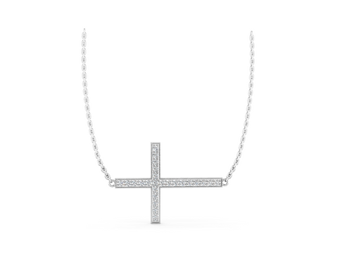 White gold Pavé Round Diamond Cross Pendant