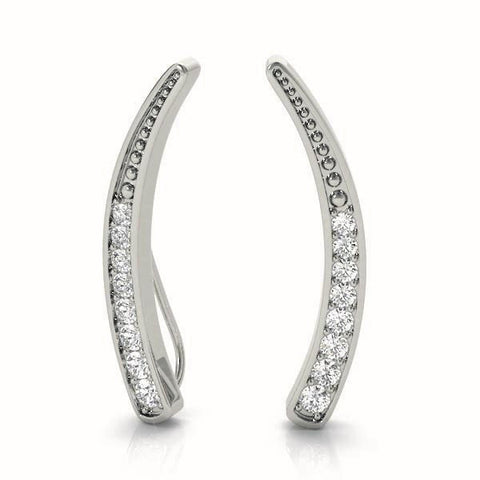 Silver Pavé Round Diamond Curved Bar Earrings