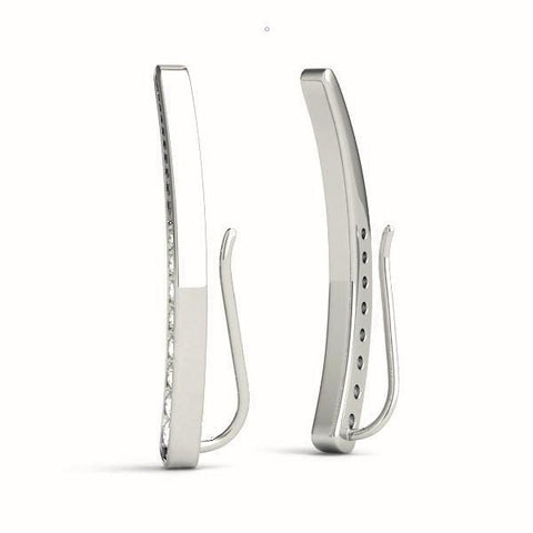 Silver Pavé Round Diamond Curved Bar Earrings