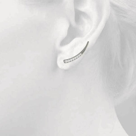 Silver Pavé Round Diamond Curved Bar Earrings