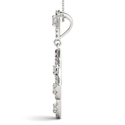 Silver Pavé Round Diamond Fan Prong Pendant