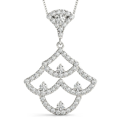 Silver Pavé Round Diamond Fan Prong Pendant