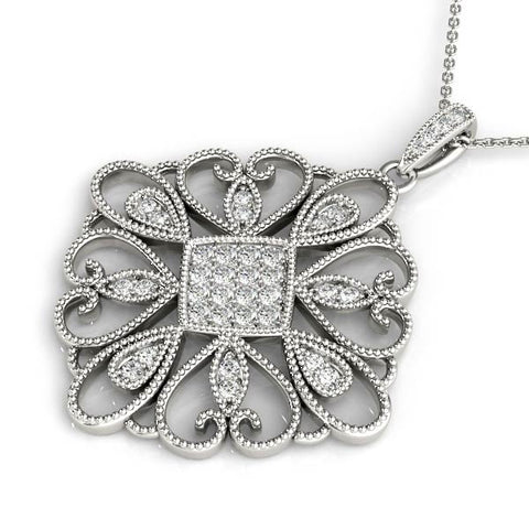 Silver Pavé Round Diamond Filigree Pendant with Milgrain Detail