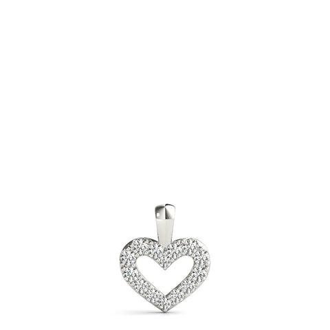 Silver Pavé Round Diamond Heart Pendant