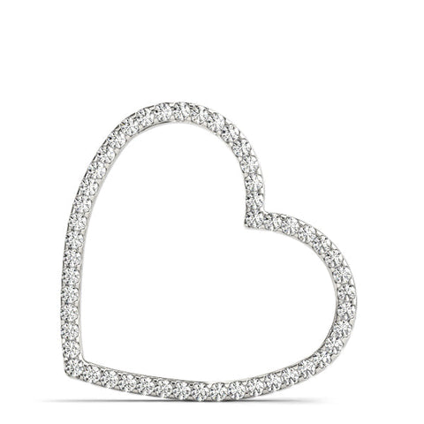 Silver Pavé Round Diamond Heart Pendant with Prong Setting