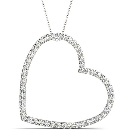 Silver Pavé Round Diamond Heart Pendant with Prong Setting