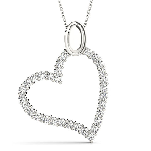 Silver Pavé Round Diamond Heart Pendant with Shared Prong Setting